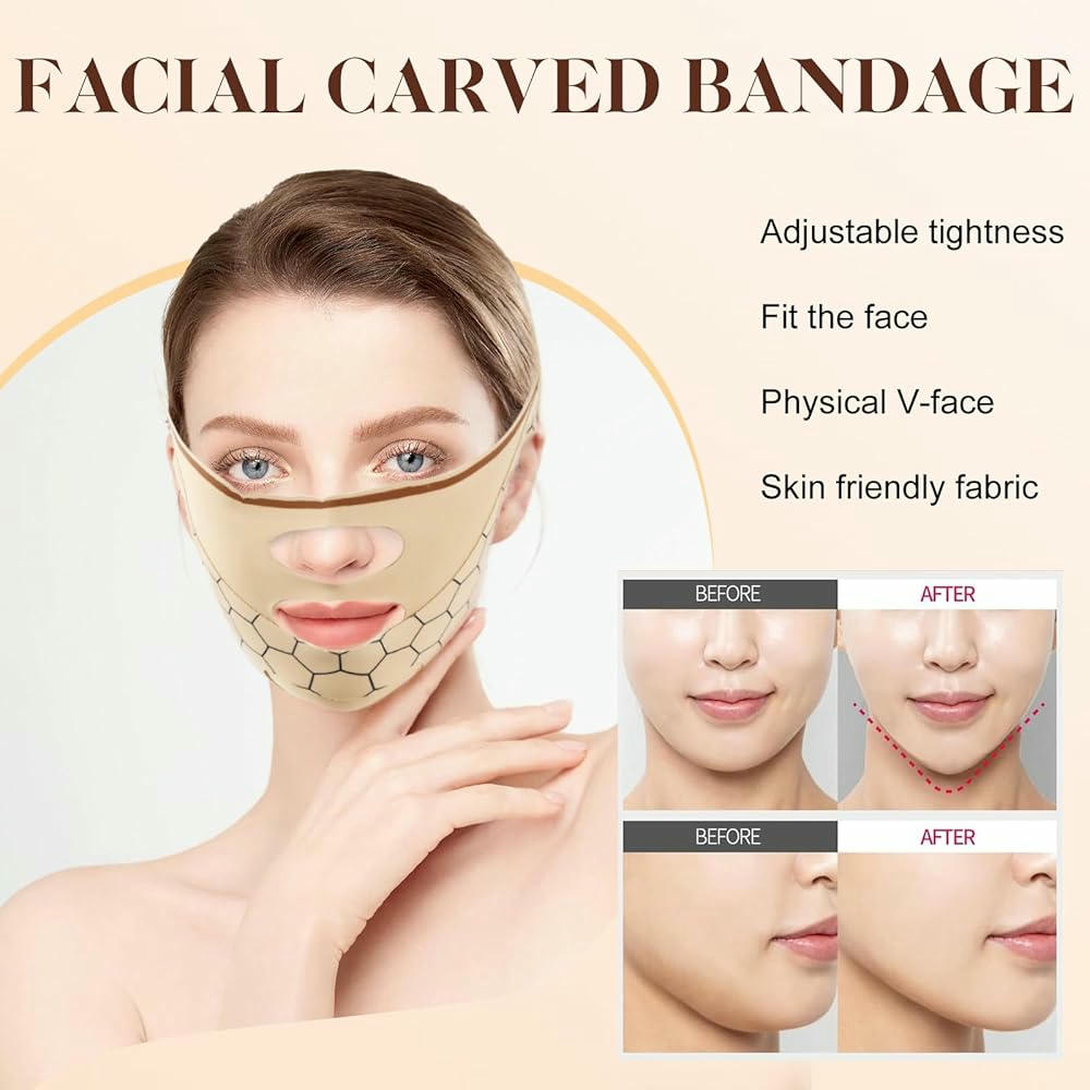 Cinturón Lifting Facial Reutilizable para Reducir Papada y Flacidez, Faja Facial en V para Uso Diario