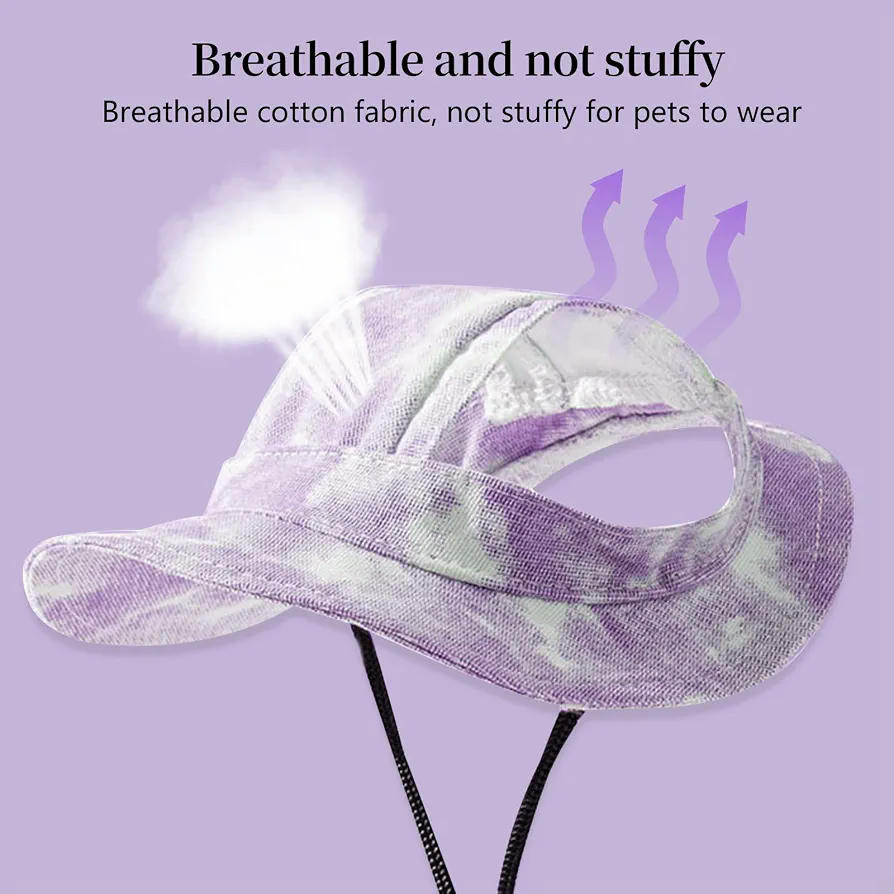 Gorra de Sol para Perros, Gorro Ajustable con Visera y Protección Solar para Perros Pequeños (M, Púrpura)