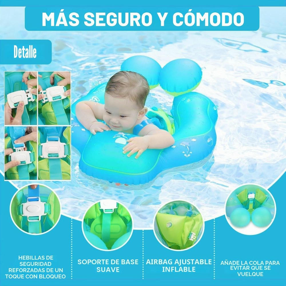 Flotador para bebé, con asiento de seguridad y respaldo, apto para bebés de 3 a 24 meses, 46 cm color amarillo (Talla S)