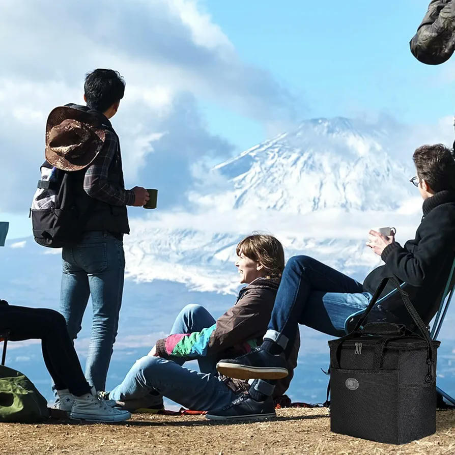 Bolsa térmica plegable de 16 litros, impermeable y a prueba de fugas, ideal para picnic, camping y viajes, con correa ajustable y múltiples bolsillos (Negro)