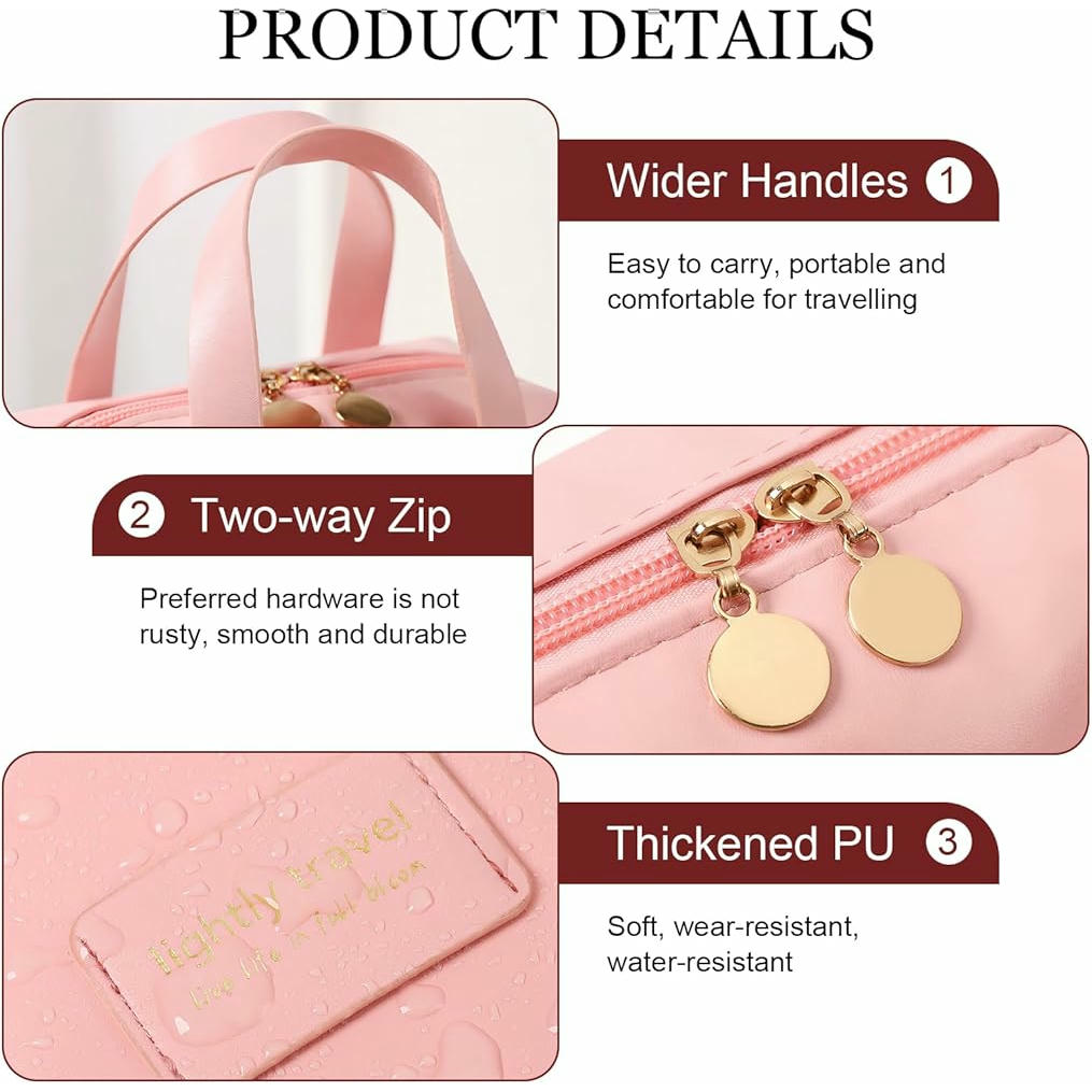 Neceser de Viaje Impermeable para Mujer con Compartimentos y Asa Ancha (Rosado)