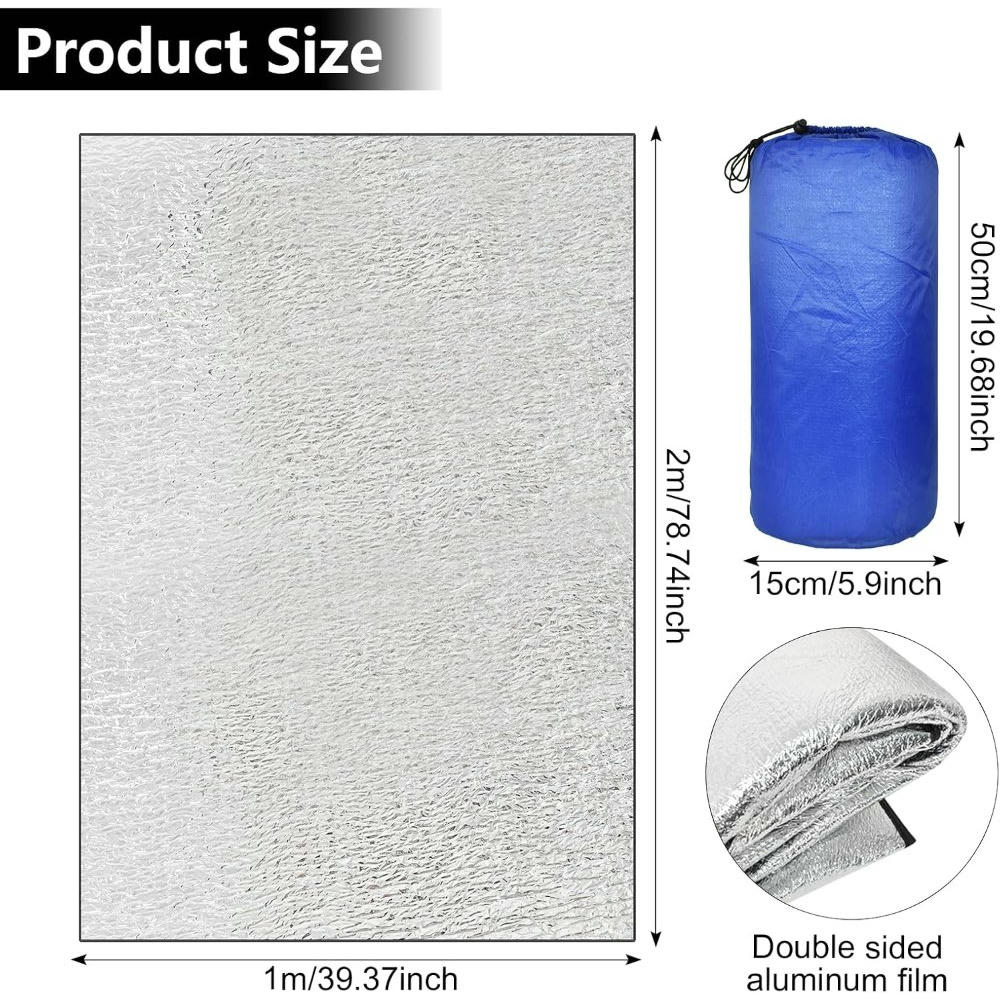 Estora Aïllant d'Alumini, 200 x 150 cm, estora portàtil impermeable per a càmping, platja i pícnic, coixinet plegable