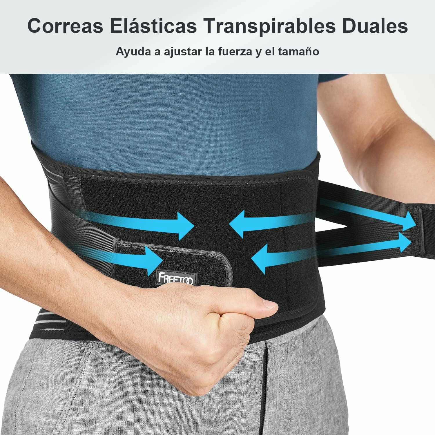 Faja lumbar unisex con 6 varillas de soporte, cinturón lumbar ajustable y transpirable para trabajo, talla XL (cintura: 45.3''-55.1'')