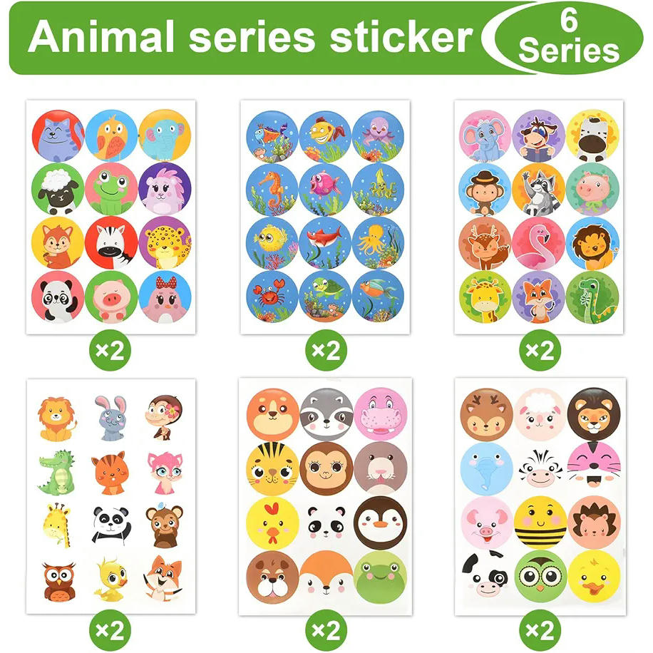 Conjunt de 144 Adhesius d'Animals, Adhesius Rodons Gomets de Recompensa per a Nens, Ideal per a Decorar Llibres, Targetes i Sobrets