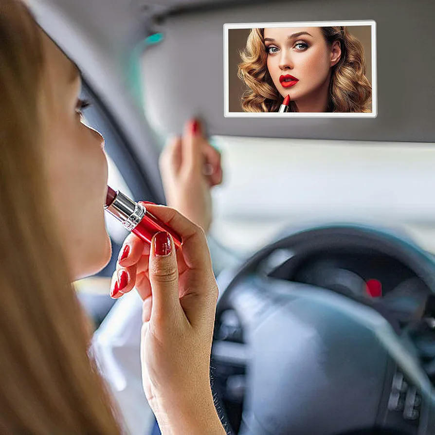 Espejo de Maquillaje para Visera de Coche, Diseño Rectangular en Acero Inoxidable 15 cm