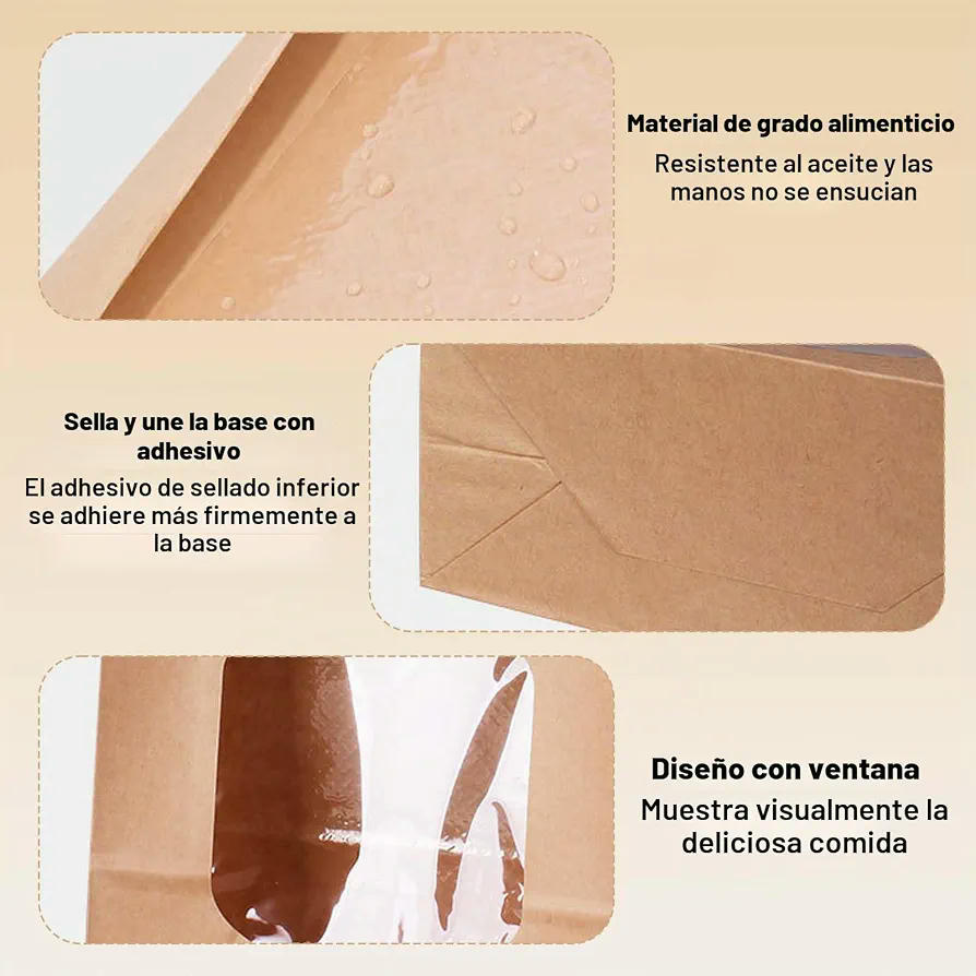 20 Bolsas de Papel Kraft con Ventana, Reutilizables para Hornear y Envasar Alimentos (Blanco)