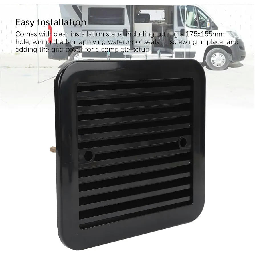 Ventilador de ventilación lateral para caravana, modelo 24V, extractor silencioso para vehículos recreativos, ideal para cocinas y baños, color negro