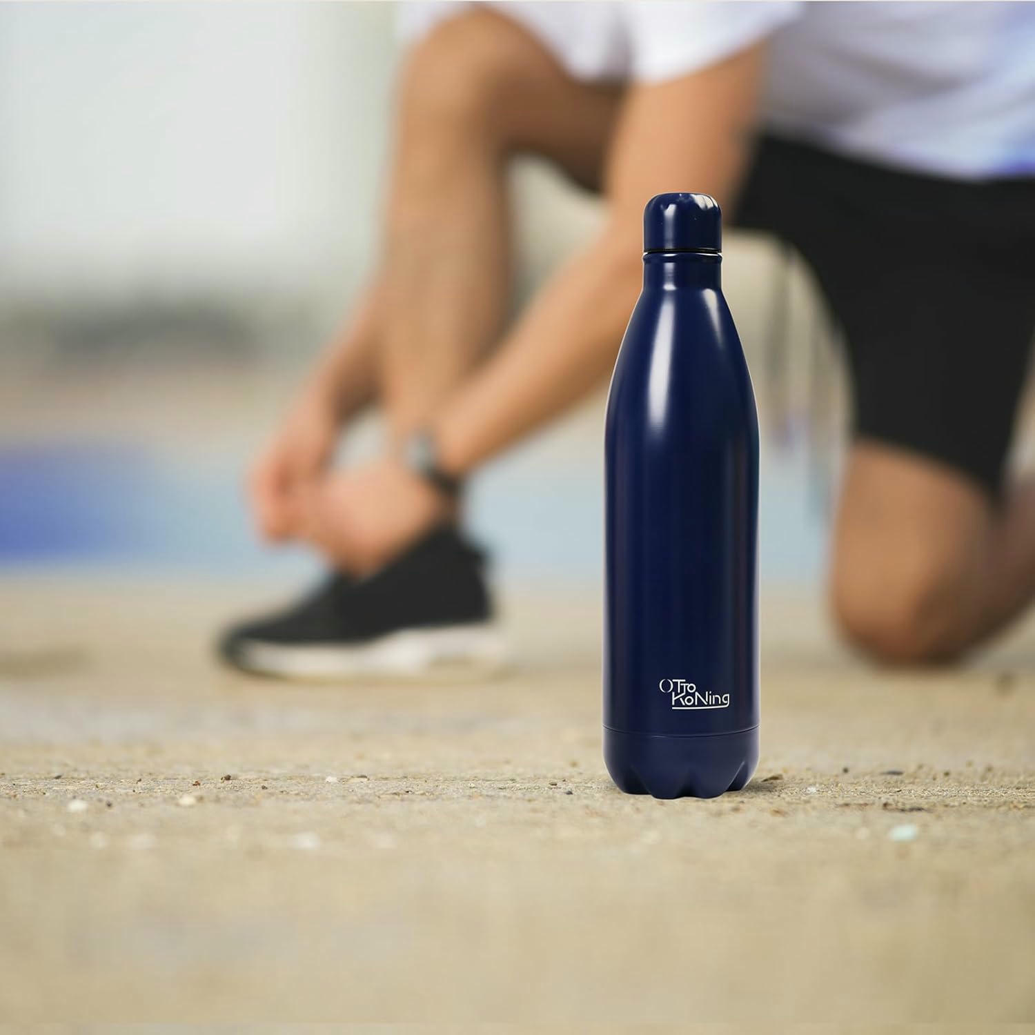 Botella de Agua Acero Inoxidable 1 Litro-Otto Koning-Botella Térmica con Doble Aislamiento al vacío para 12 Horas de Bebida Caliente y 24 Horas de Bebida Fría. Botella Termo a Prueba de Fugas sin BPA