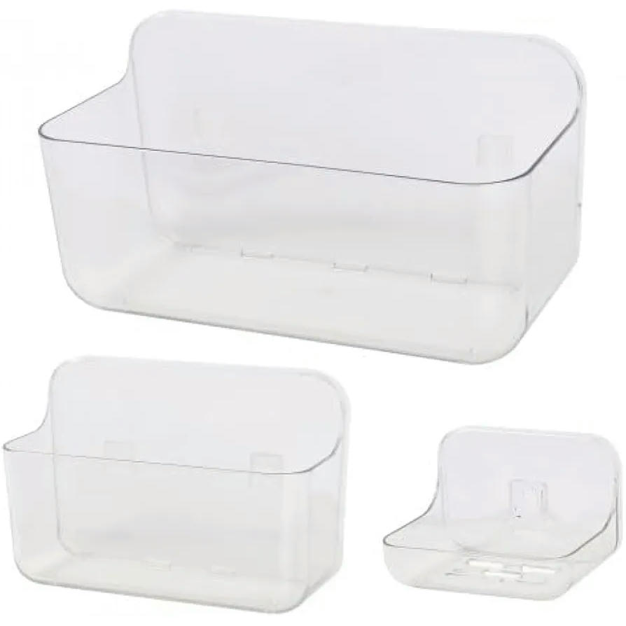 3-Shelf Set Without Drilling, Shower Support and Bath Tray (Transparent)