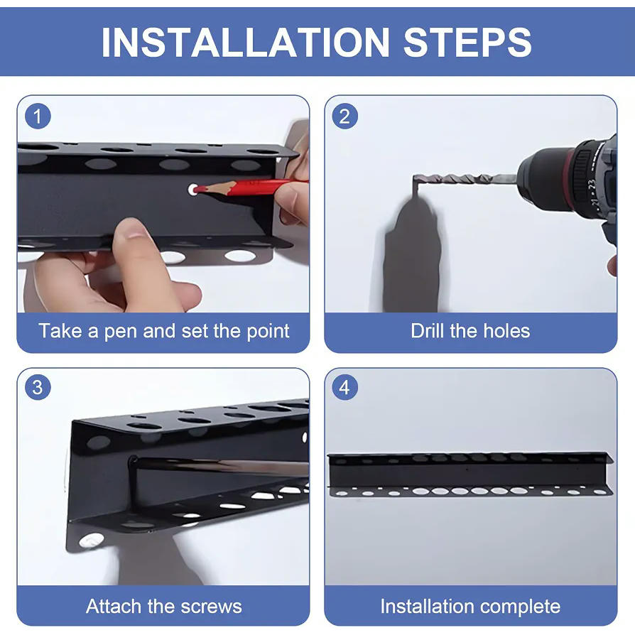 Organizador de Destornilladores, Soporte de Herramientas Montado en Pared, Set de 2 Piezas con 32 Orificios de Almacenamiento (Negro)