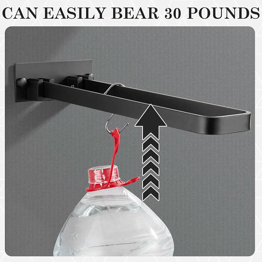 Toallero Adhesivo Doble de Acero Inoxidable 23 cm, Toallero Plegable y Giratorio 90°, Accesorios de Montaje para Baño y Cocina (Negro)