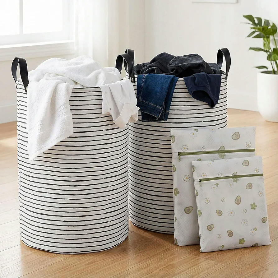 Juego de 2 Cestas Plegables para Ropa Sucia con 2 Bolsas de Lavandería, Impermeables y de Gran Capacidad (Gris)