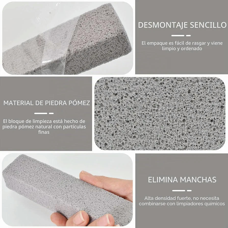 Paquete de 4 Limpiadores de Piedra Pómez para Barbacoa y Hogar, 15 x 3,5 x 2,5 cm (Gris)