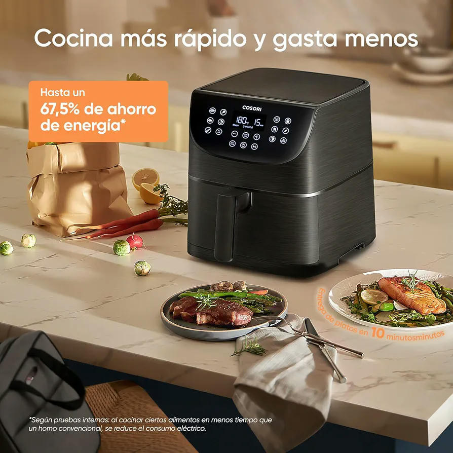 Cosori Freidora de Aire 5,7L Interior Metálico Real, Air Fryer Diseño Antióxido, Tecnología Calefacción Uniforme, 40 Recetas, Reducción de Grasas para una Vida Saludable, Eficiencia Energética, 1700W