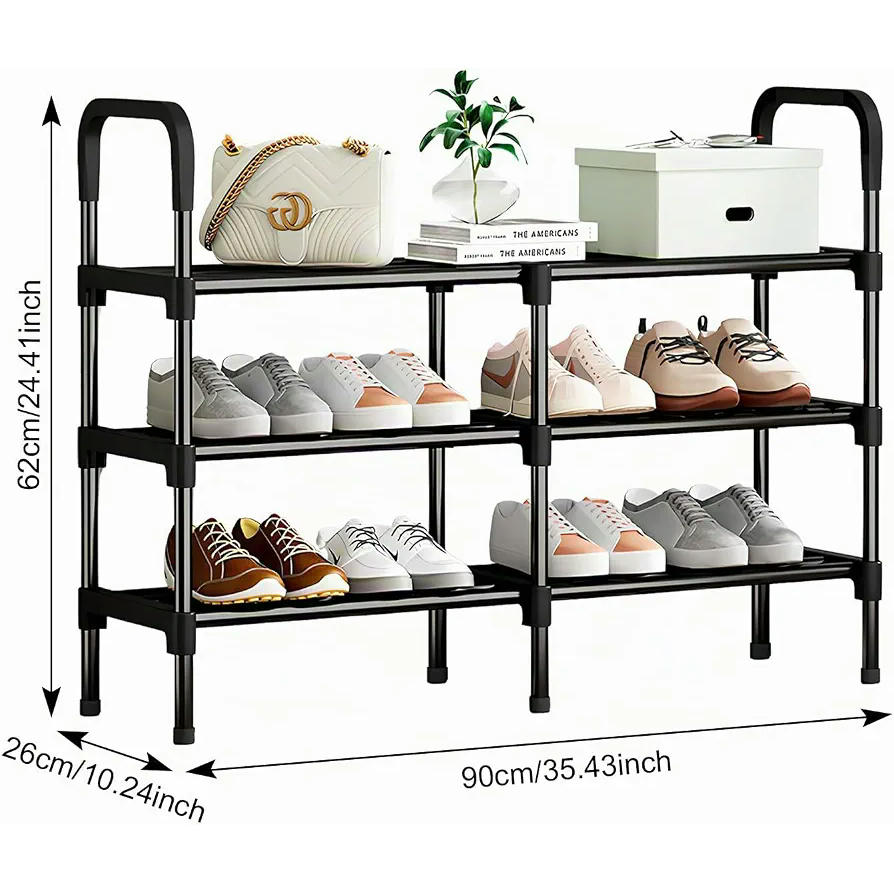 Zapatero de Metal de 3 Niveles - Estantería Compacta para 32 Pares, 90 x 62 x 26 cm (Negro)