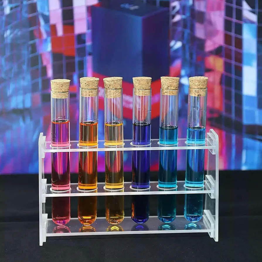 15 Piezas de Tubos de Ensayo Transparentes con Tapones de Corcho, Tubos de Plástico para Almacenamiento y Decoración, 1.5x15 cm