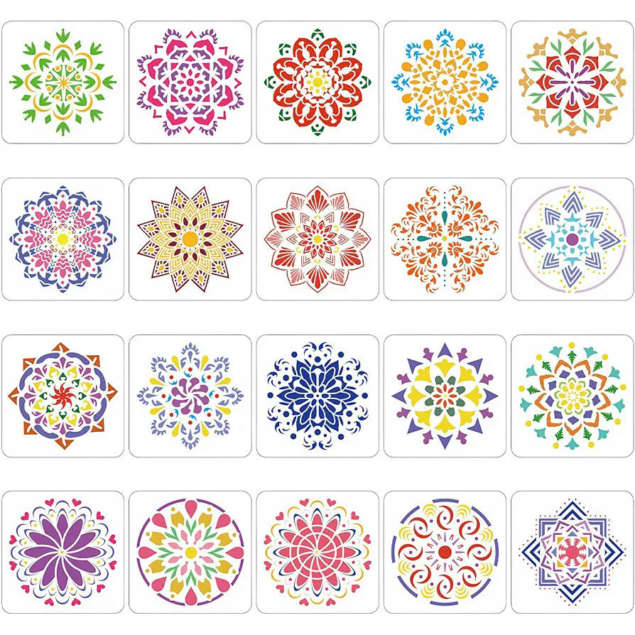 Juego de 20 Plantillas de Mandala Reutilizables para Pintura y Manualidades, 20x20cm