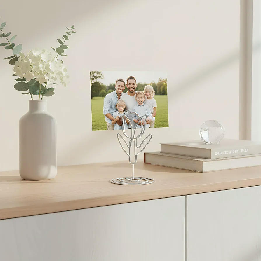 30 Piezas de Soporte para Fotos y Tarjetas con Clip para Bodas y Eventos - Diseño Corazón, Tulipán y Diamante (Plateado)