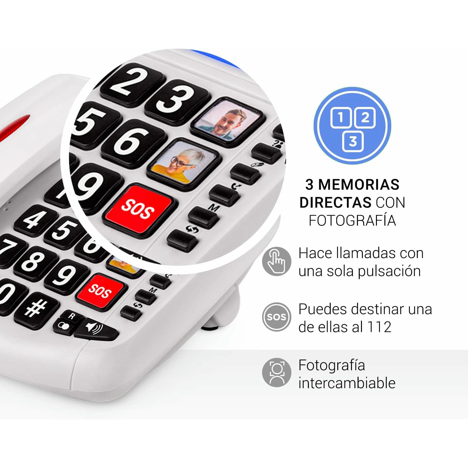 SPC Comfort Volume 2 - Teléfono Fijo | Teclas Grandes para Mayores | Amplificador de Volumen | 3 Memorias Directas | Identificador de Llamadas, Azul