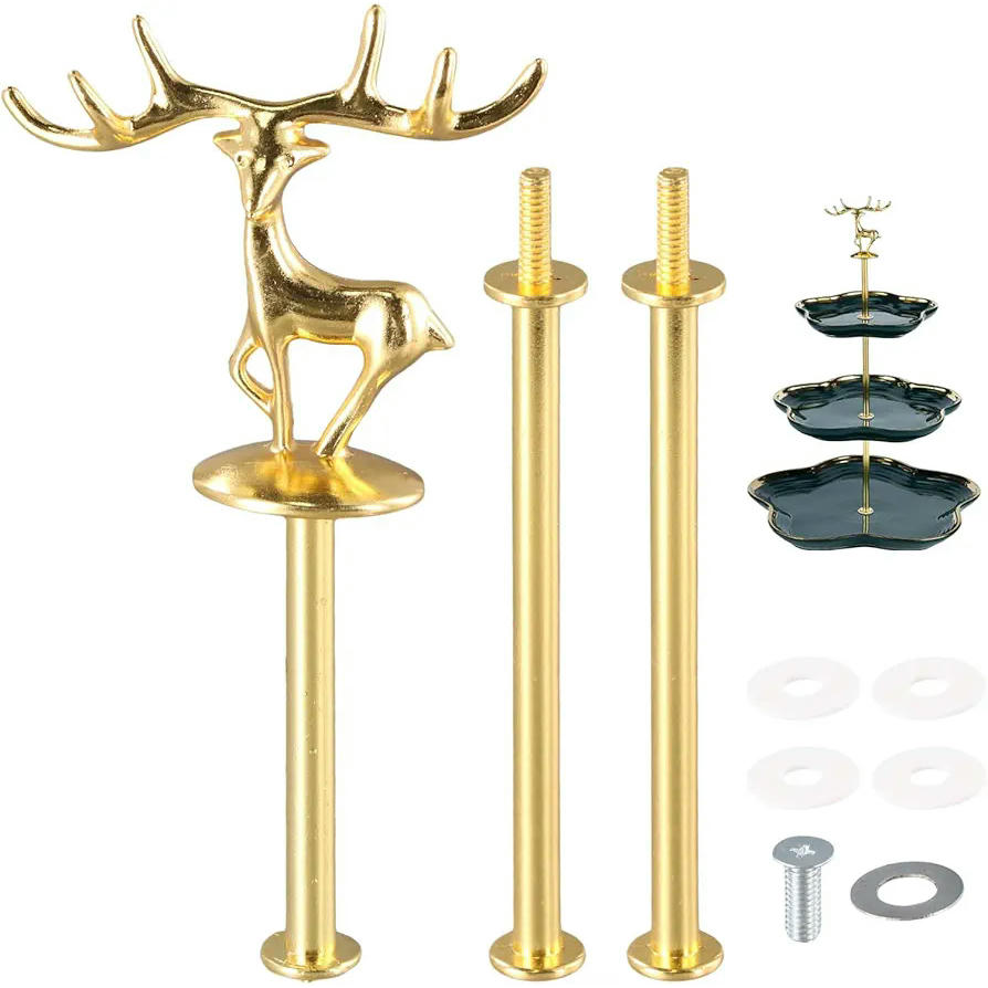 3-Tier Cake Stand, Gold Metal, Ideal for Weddings and Parties