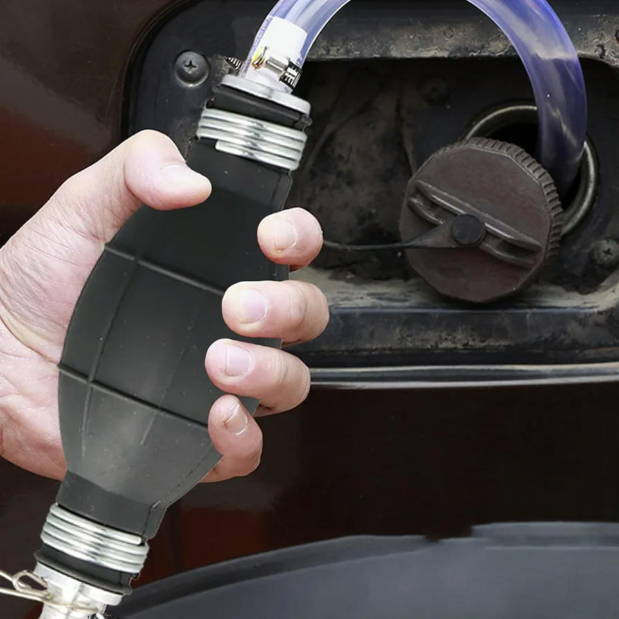 Bomba Manual de Combustible 2M, Bomba de Agua Portátil con Abrazaderas, Sifón para Gasolina, Aceite, Diésel y Agua
