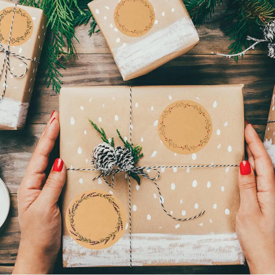 500 Piezas Etiquetas Adhesivas de Papel Kraft Multiusos para Regalos y Manualidades (Marrón)