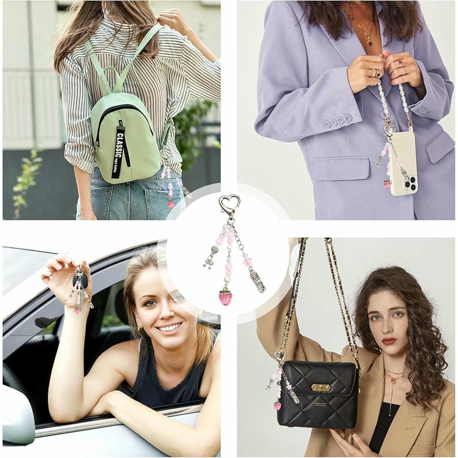 Bolso Multifuncional Para Teléfono Móvil Con Correa y Llavero, Diseño Rosa y Rojo