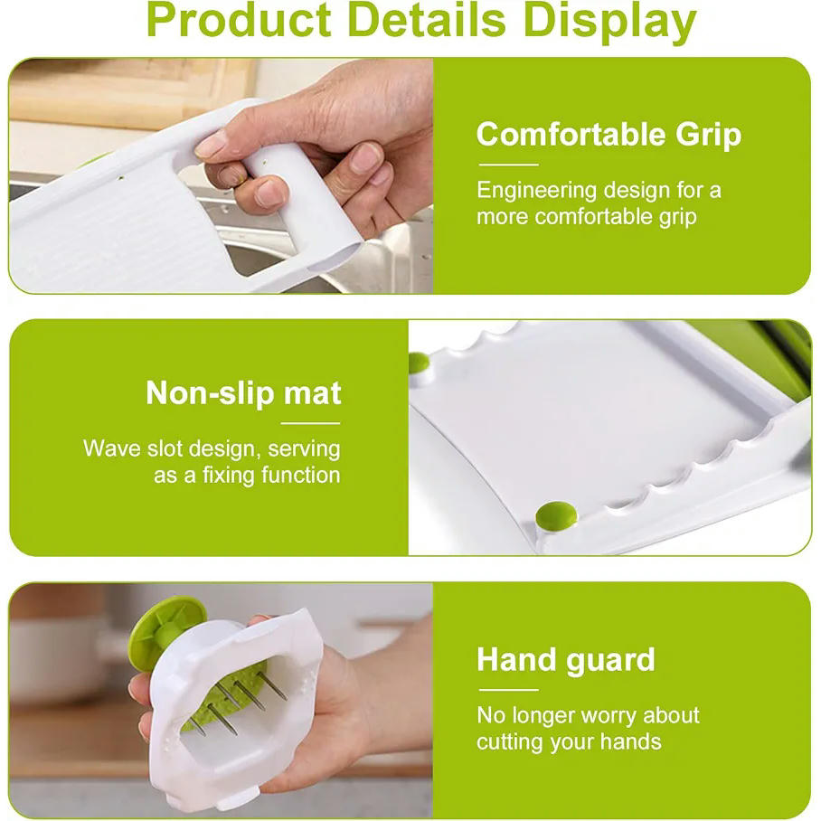 Cortador Multifuncional de Verduras 5 en 1 con Cuchillas de Acero Inoxidable (Verde)