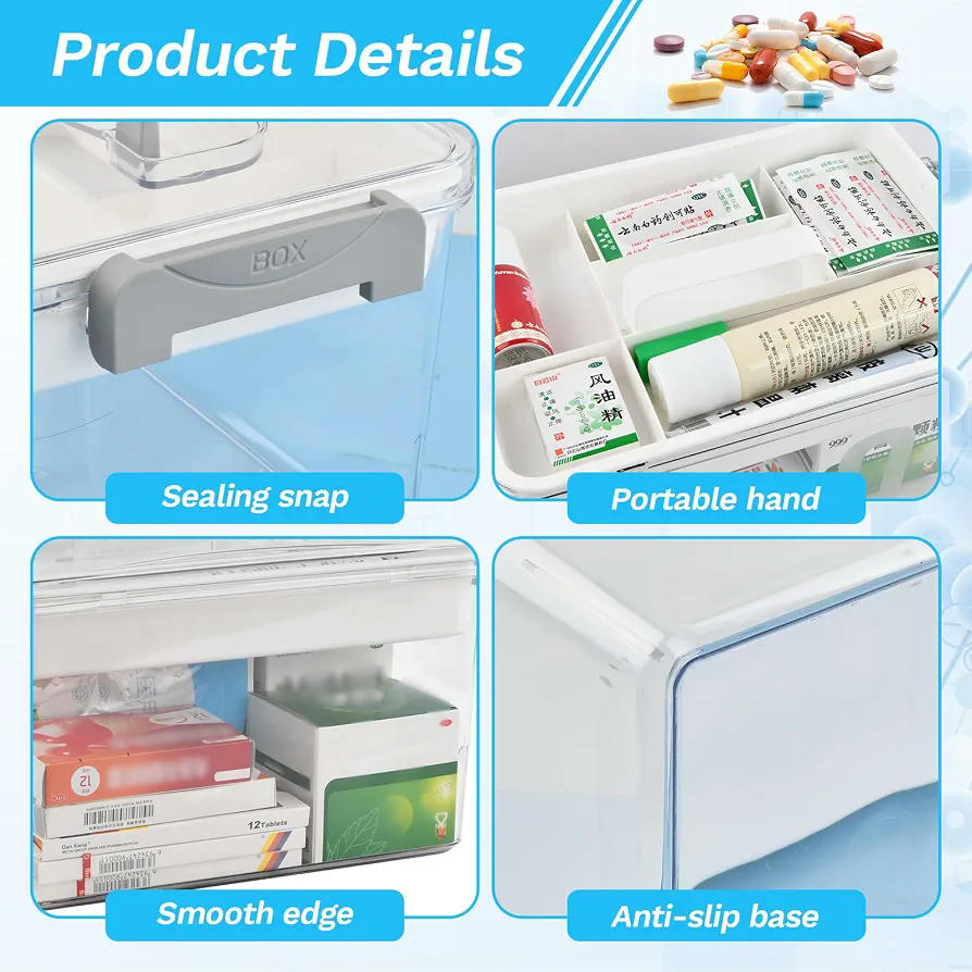 Caja de Almacenamiento para Medicamentos de 2 Capas, Organizador de Medicina 32 cm, Transparente