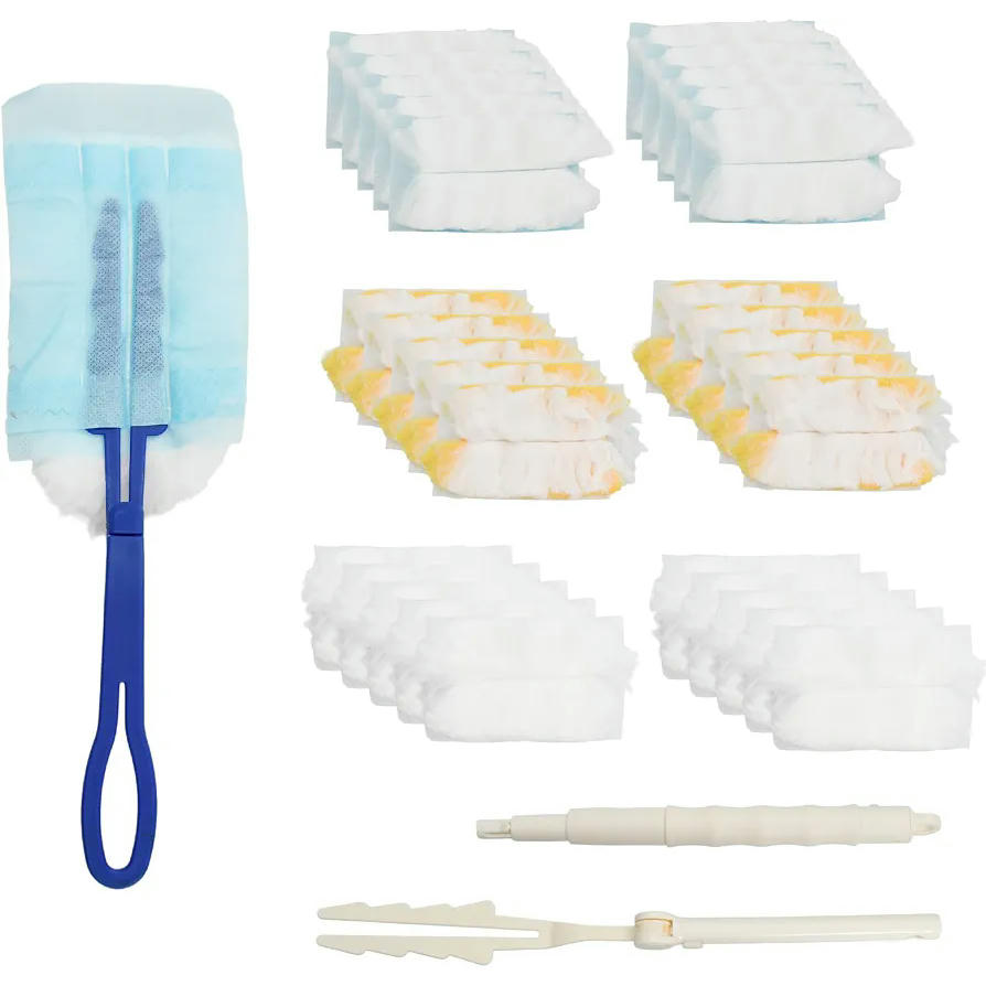Kit de 40 Piezas de Plumeros Desechables con Mango Largo y Corto para Limpieza Eficaz (Blanco)