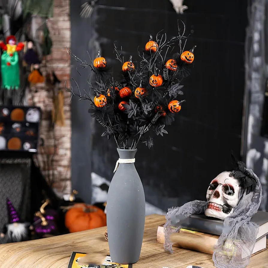 Decoraciones de Halloween, 5 esquejes de calabaza negra, ramo decorativo, ideal para fiestas y ambientaciones