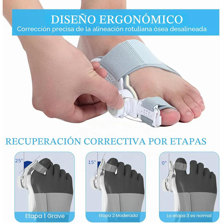 Corrector de Juanetes Ajustable con Botón Ortopédico y Placa de Fijación para Pie Izquierdo y Derecho