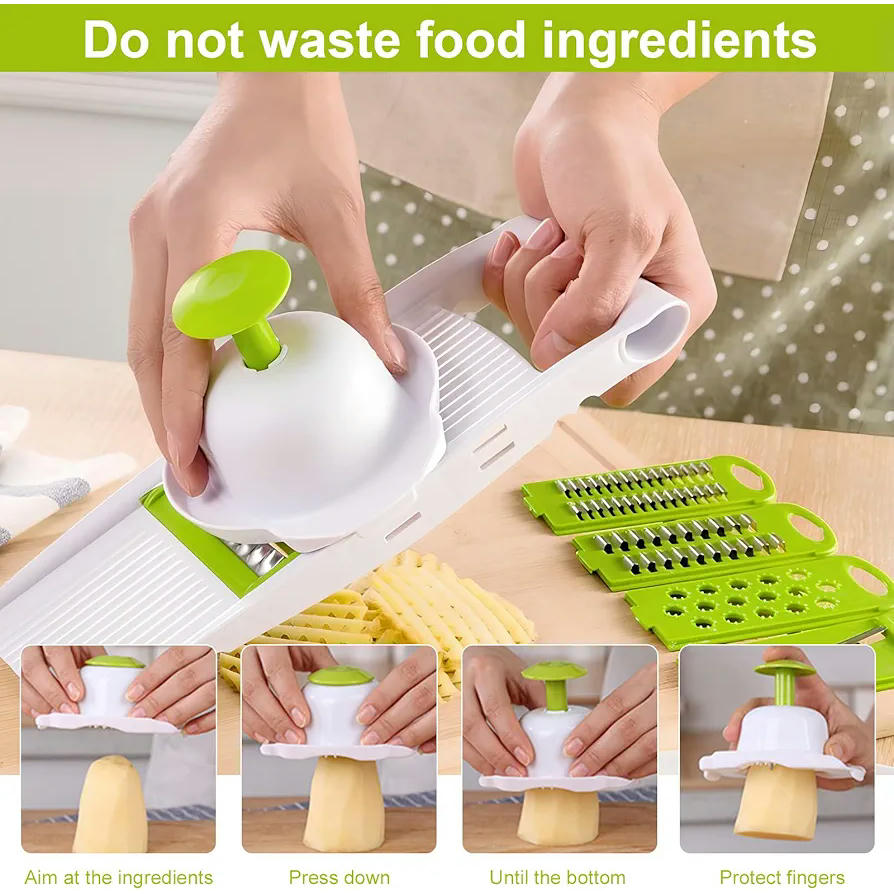 Cortador Multifuncional de Verduras 5 en 1 con Cuchillas de Acero Inoxidable (Verde)