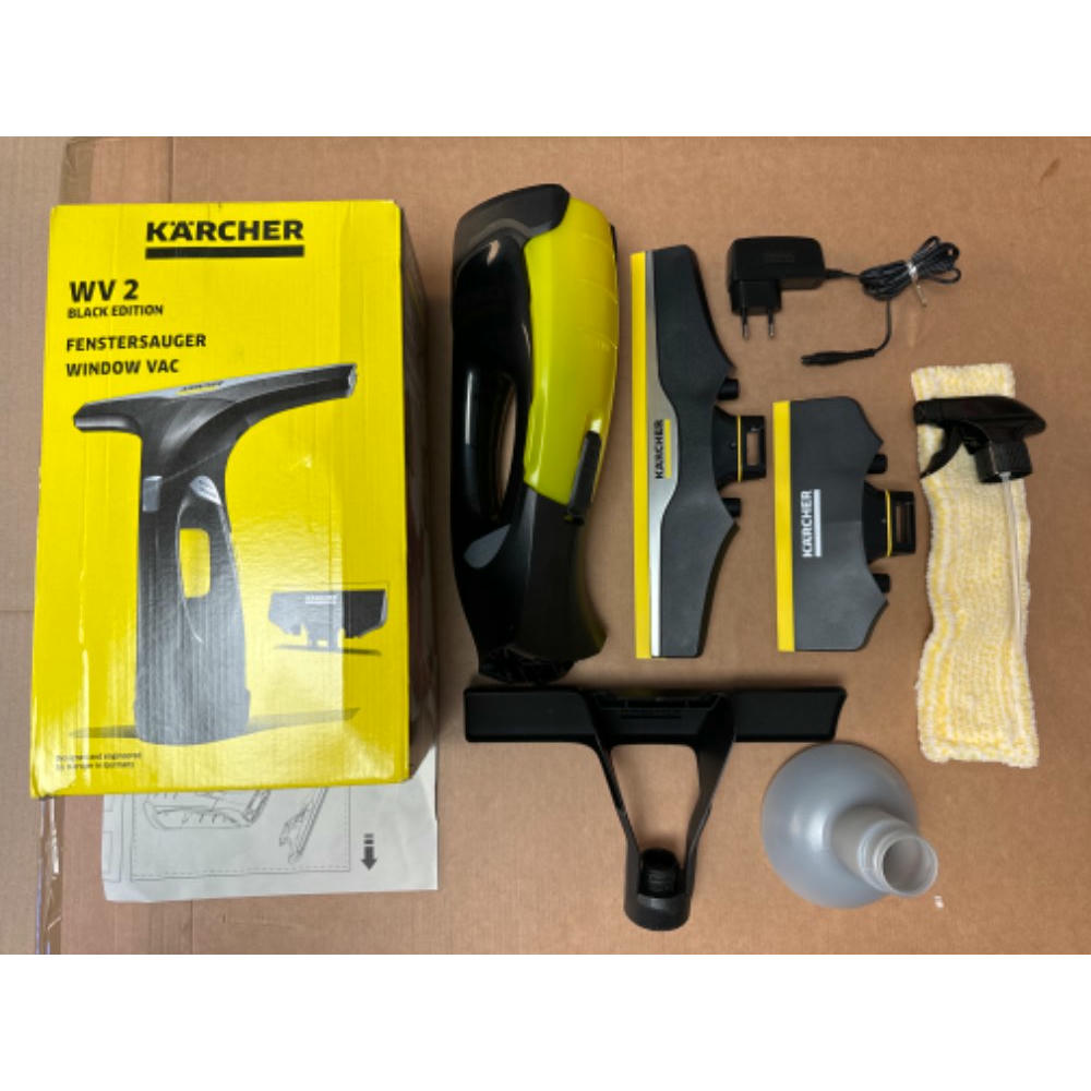 Kärcher Limpiadora de Cristales WV 2 Black Edition, Autonomía de Batería: 35 min, Indicador LED Estado Batería, 2 Boquillas de Aspiración, Pulverizador y Paño Microfibra, 20 ml Detergente