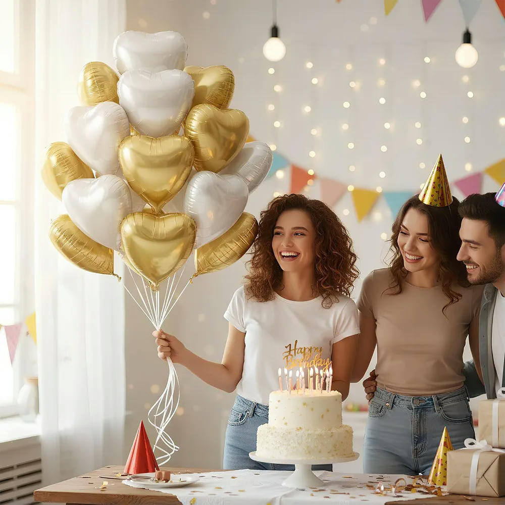 Globos de Corazón Crema Dorado, para Decoración de Bodas y Eventos Especiales, 45 cm