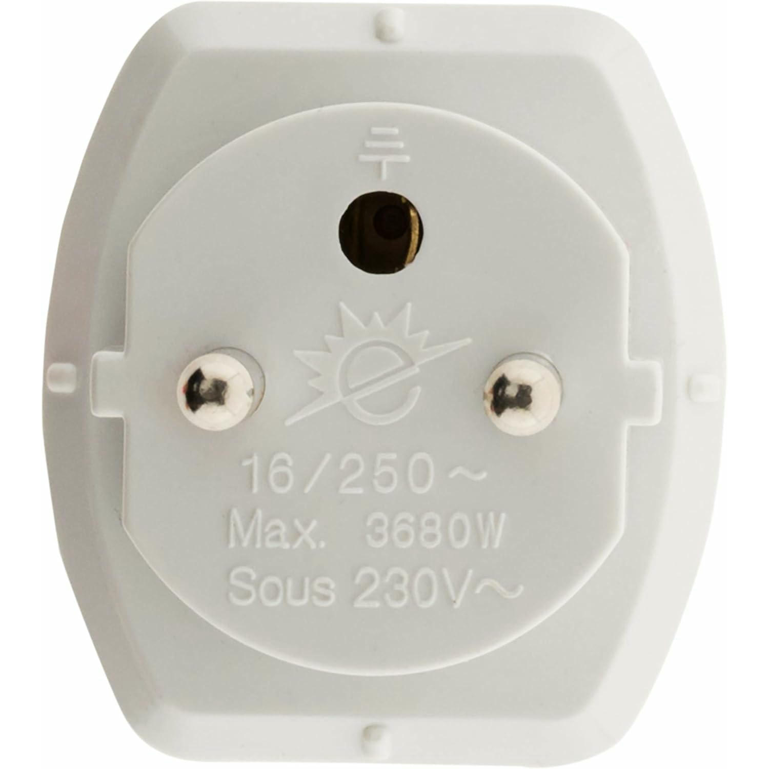 Zenitech - Adaptador para enchufe de viaje de Alemania a Francia - enchufe FR macho a enchufe alemán hembra - blanco - Schuko