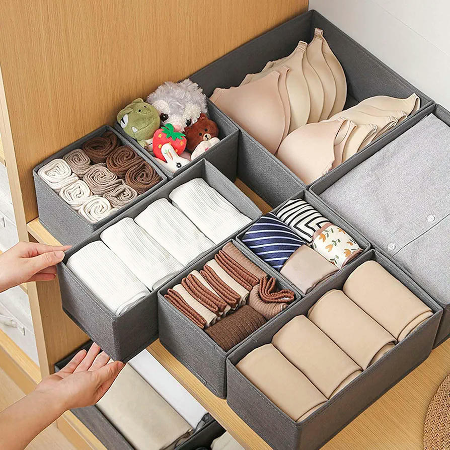 Cajas de Almacenamiento de Tela Plegables para Armario, Juego de 6 Organizadores de Ropa para Cajones, Ideal para Ropa Interior, Calcetines y Corbatas