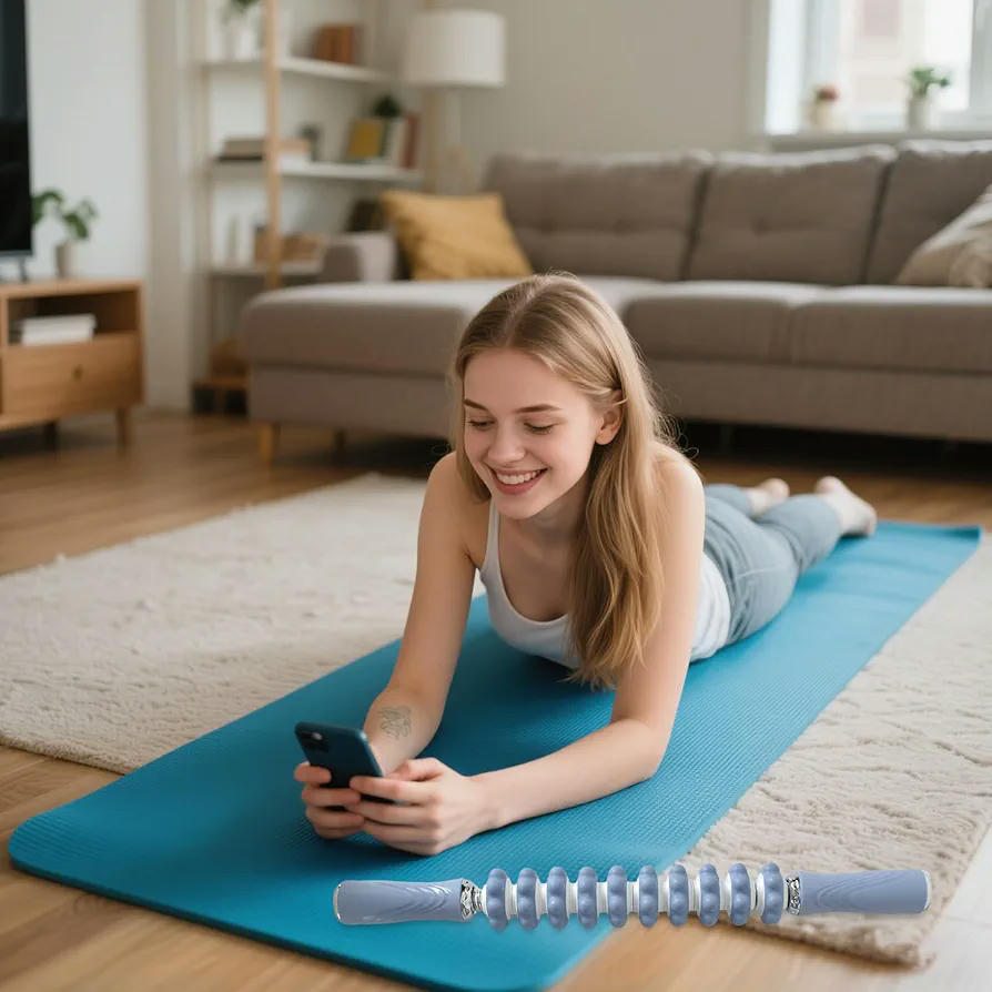 Rodillo de Masaje Muscular con 10 Rollos para Recuperación y Fisioterapia, Ideal para Piernas, Espalda, Hombros y Cuello (Azul)