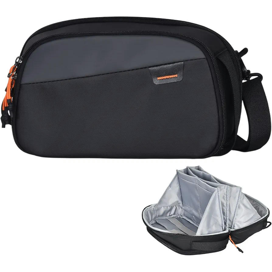 Portable Travel Cable Organizer Bag in Black Polyester, Case for Electronic Accessories and External Batteries (Black)