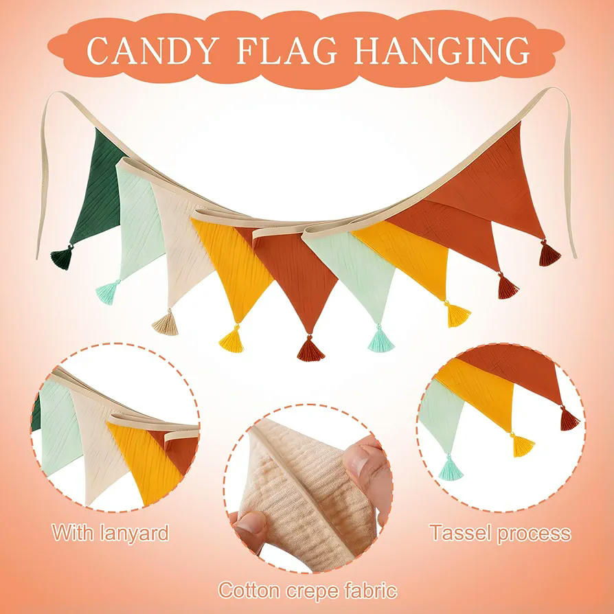 Banderines de fiesta multicolores de algodón, 2 piezas de 2,6 metros, decoración infantil para habitaciones, ideal para bodas, cumpleaños y baby showers