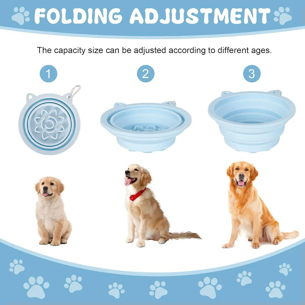 Pack de 2 Cuencos Plegables para Perro con Ventosa y Comedero Lento, 14 cm, 450ml (Azul y Rosa)