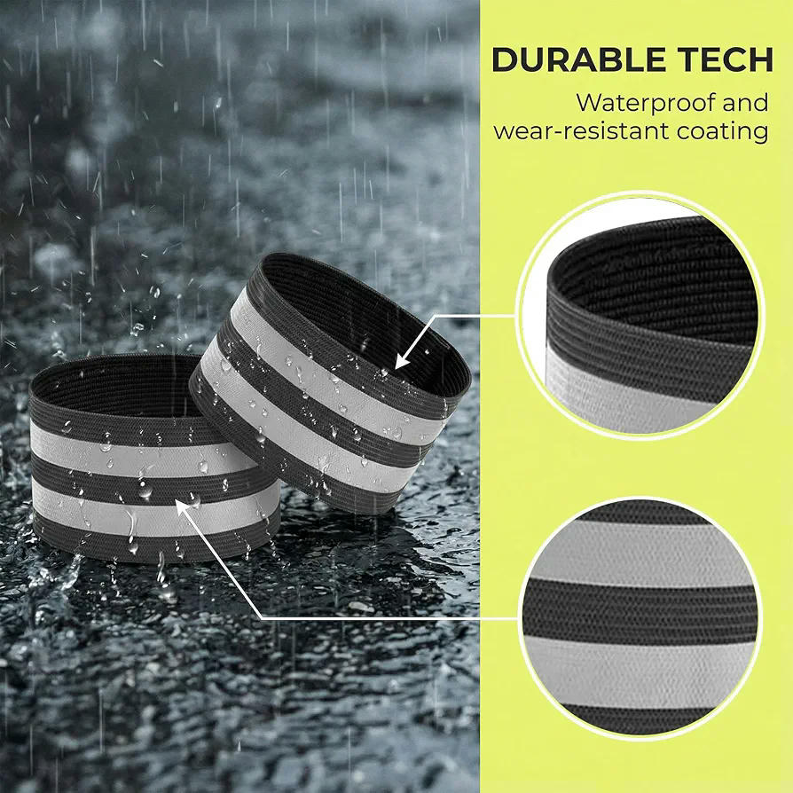 Banda Reflectante Elástica 4 Unidades - Brazalete de Alta Visibilidad para Correr y Ciclismo Nocturno (Negro)