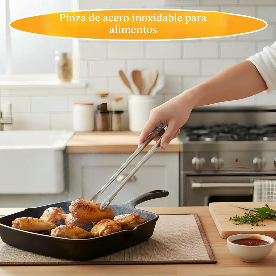 Set de 4 Pinzas de Cocina de Acero Inoxidable para Asar y Servir, Diferentes Tamaños y Usos, 11, 28, 30, 30 cm