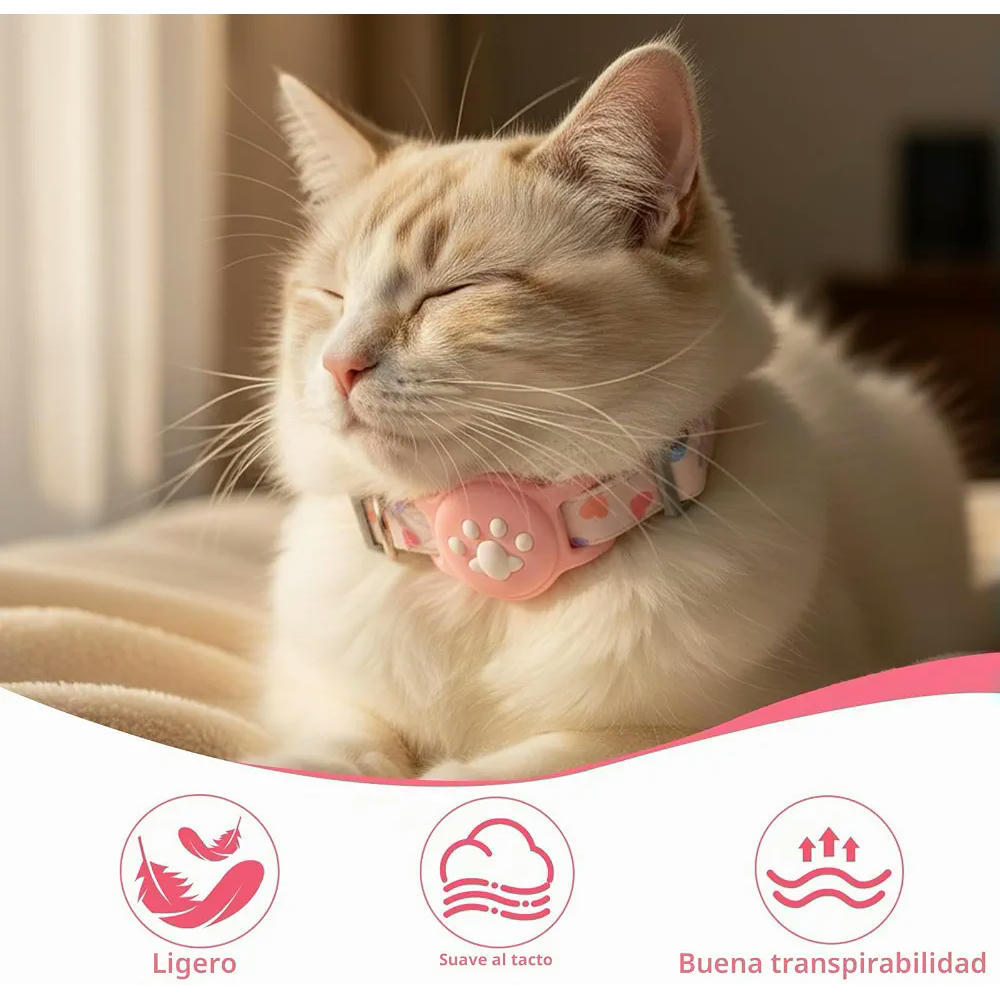 Collar Ajustable para Gatos con Cierre de Seguridad y Correa Elástica - Color Rosa