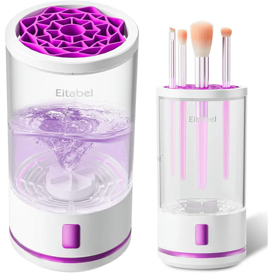 Limpiador eléctrico de brochas de maquillaje, limpiadora 2 en 1, funciona con pilas, dispositivo automático giratorio para todo tipo de brochas y esponjas