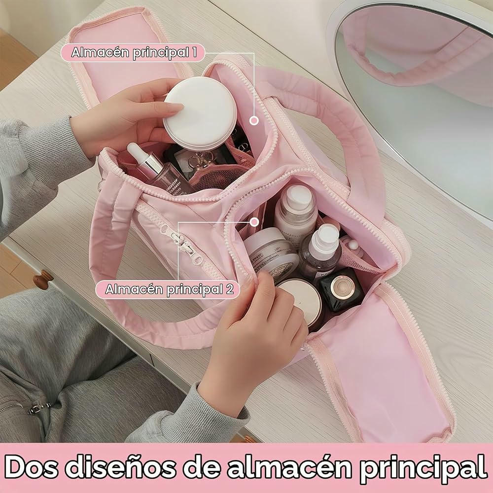Bolsa de Maquillaje Grande Impermeable para Viaje con Compartimentos, 30x19x21 cm, Color Blanco