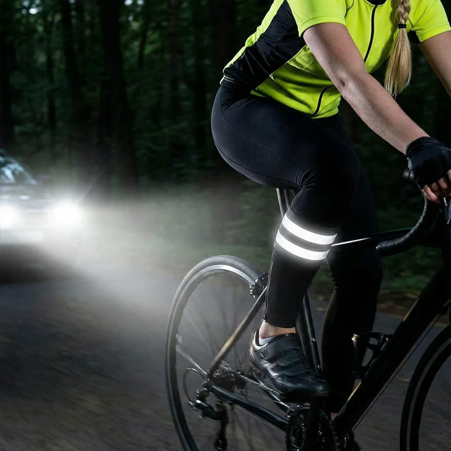 Banda Reflectante Elástica 4 Unidades - Brazalete de Alta Visibilidad para Correr y Ciclismo Nocturno (Negro)