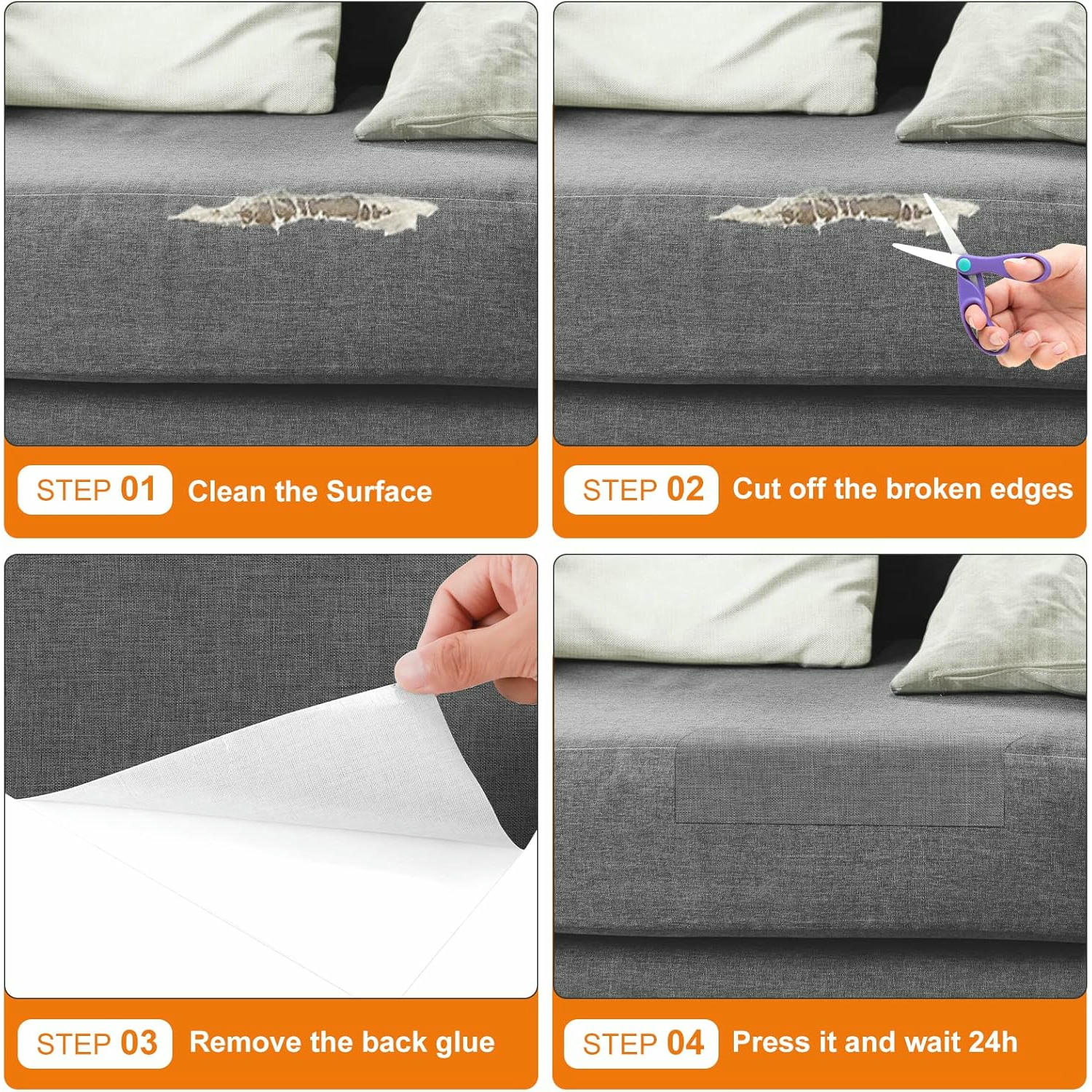 Cahomo Parche de Tela de Lino Autoadhesivo, 10 * 160 cm Parches de Reparación de Lino, para Tapizar, Sofá, Asientos de Coche, Bolsa de Lona, Muebles, Gris oscuro