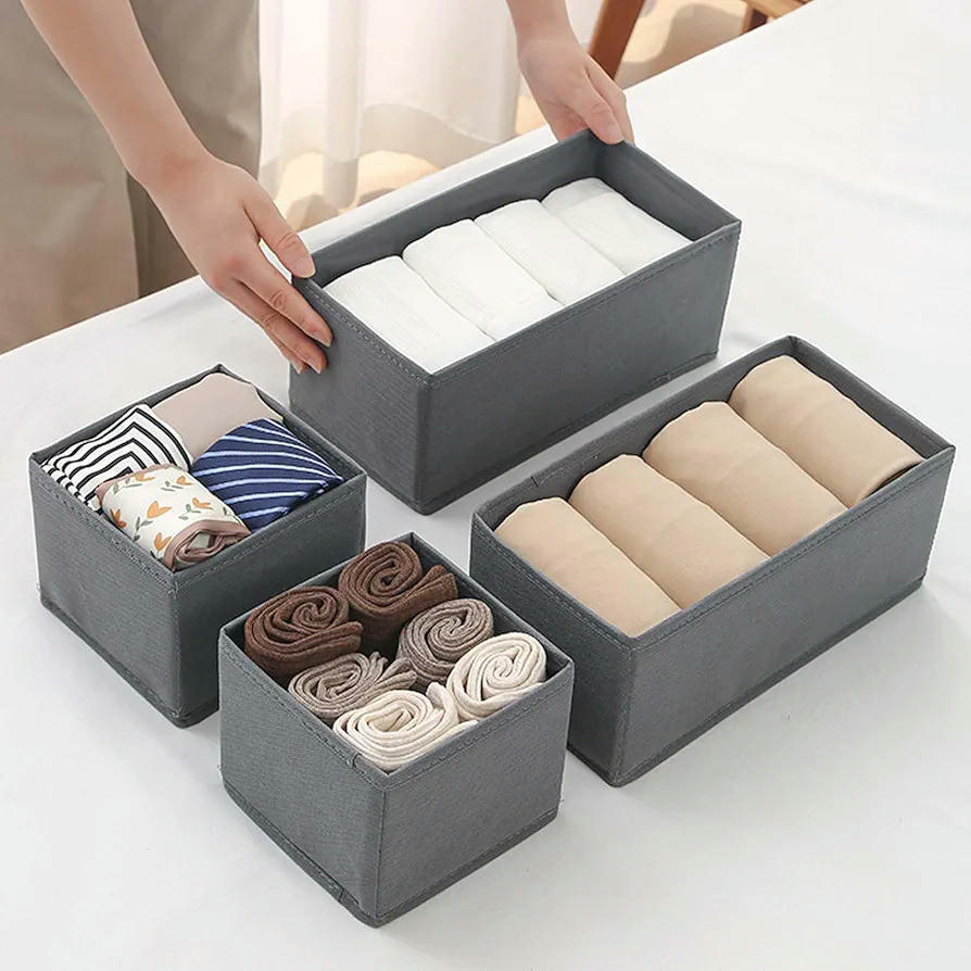 Cajas de Almacenamiento de Tela Plegables para Armario, Juego de 6 Organizadores de Ropa para Cajones, Ideal para Ropa Interior, Calcetines y Corbatas