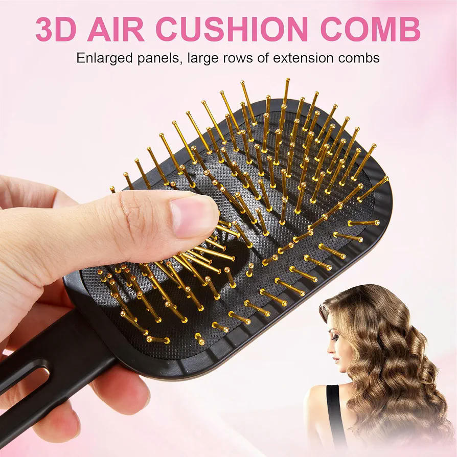 Cepillo Neumático Detangler Unisex para Rizos y Extensiones de Cabello (Negro)